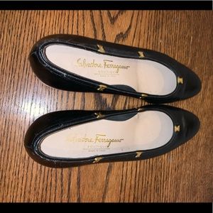 Black gently loved vintage Ferragamo flats